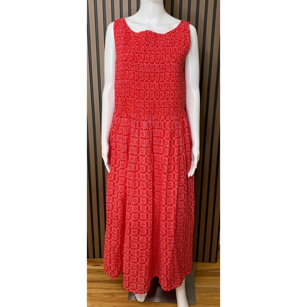 J.Crew Women's Red Pink Floral Smocked Cotton Maxi Dress Plus Size 2X New